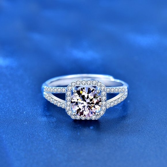 Certified 1ct. t.w. Moissanite Diamond Square Halo Wedding Engagement Ring NEW - Picture 5 of 13